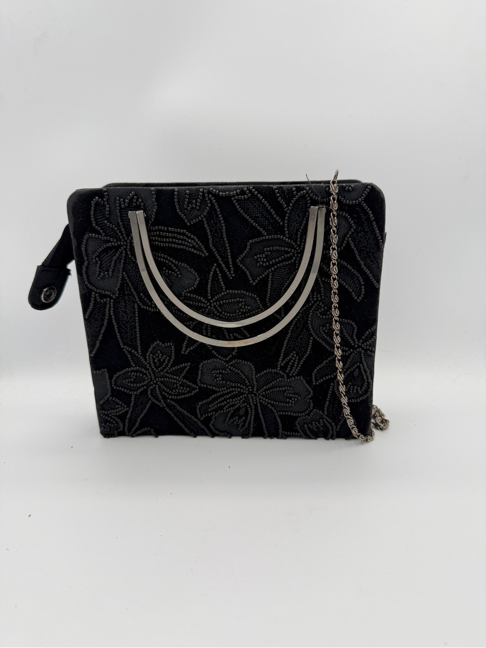 Black Beaded Bag Clutch with Chain Romantic Whimsigoth Witchy Floral